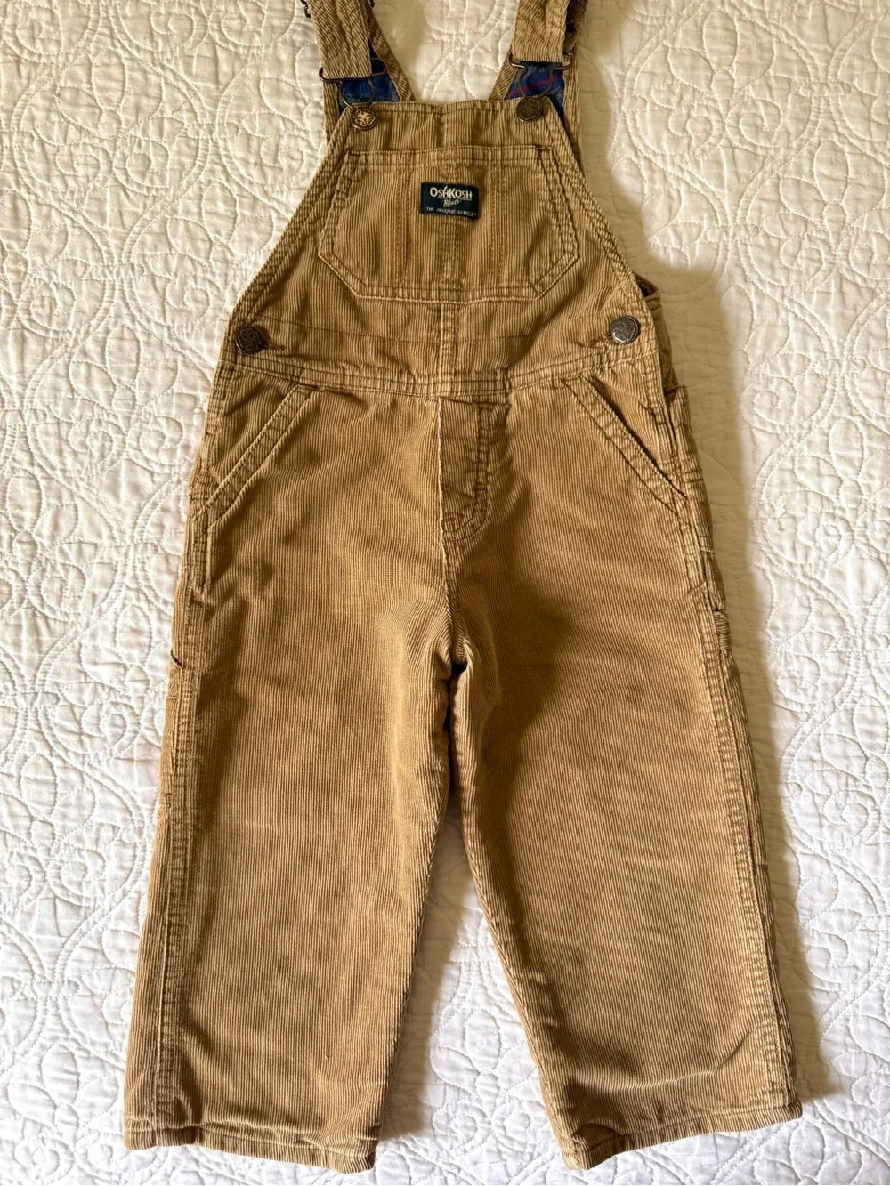 Oshkosh B'gosh Lined Toddler 2T Bib Overalls Brown Corduroy